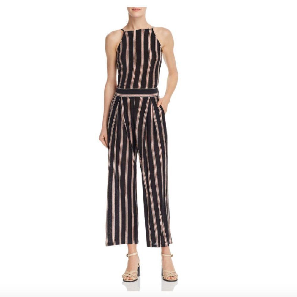 Joie Black Striped High Neck Tie Back Jumpsuit XL